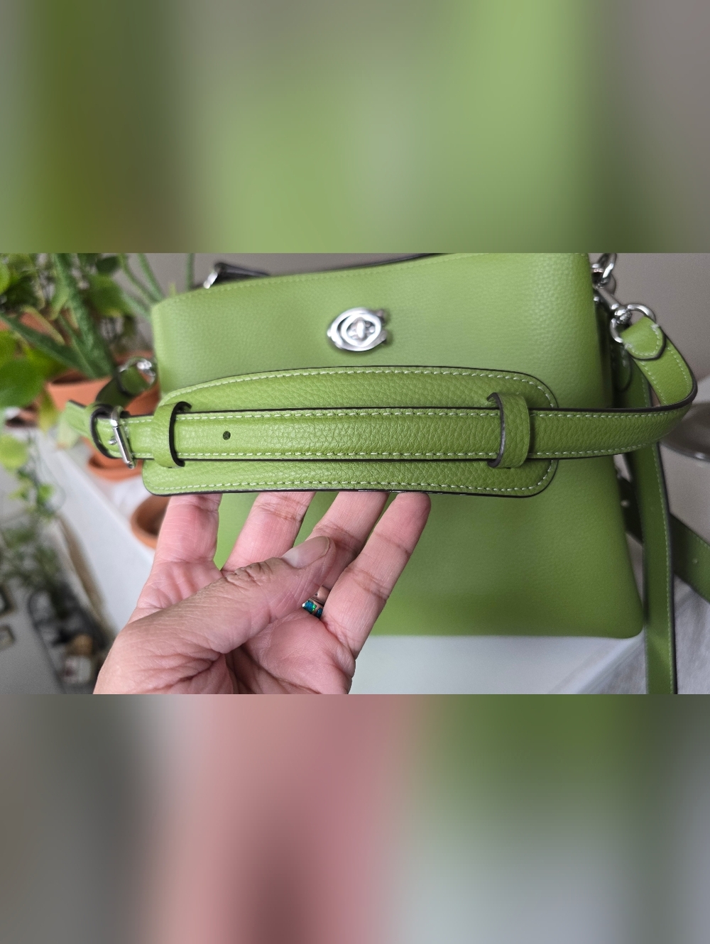 Coach Pebbled Leather Willow Dark Lime Color Shoulder Bag #C2621 - Picture 9 of 16